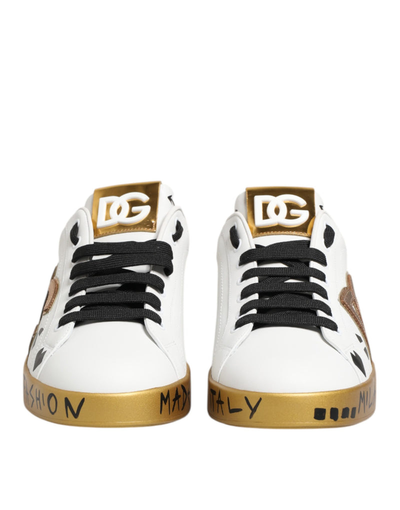 Dolce & Gabbana White Gold Crystal Portofino Sneakers