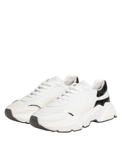 Dolce & Gabbana White Silver DAYMASTER Leather Sneakers Shoes
