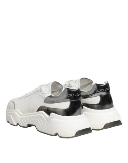 Dolce & Gabbana White Silver DAYMASTER Leather Sneakers Shoes