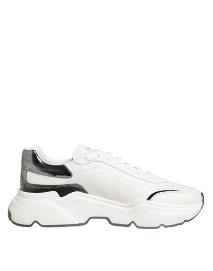 Dolce & Gabbana White Silver DAYMASTER Leather Sneakers Shoes
