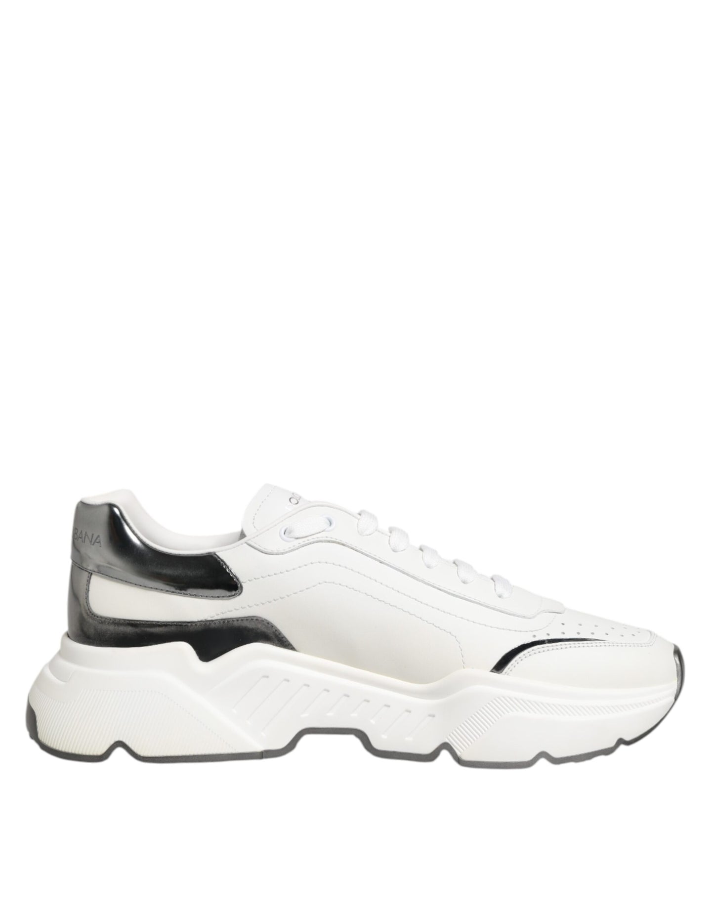Dolce & Gabbana White Silver DAYMASTER Leather Sneakers Shoes