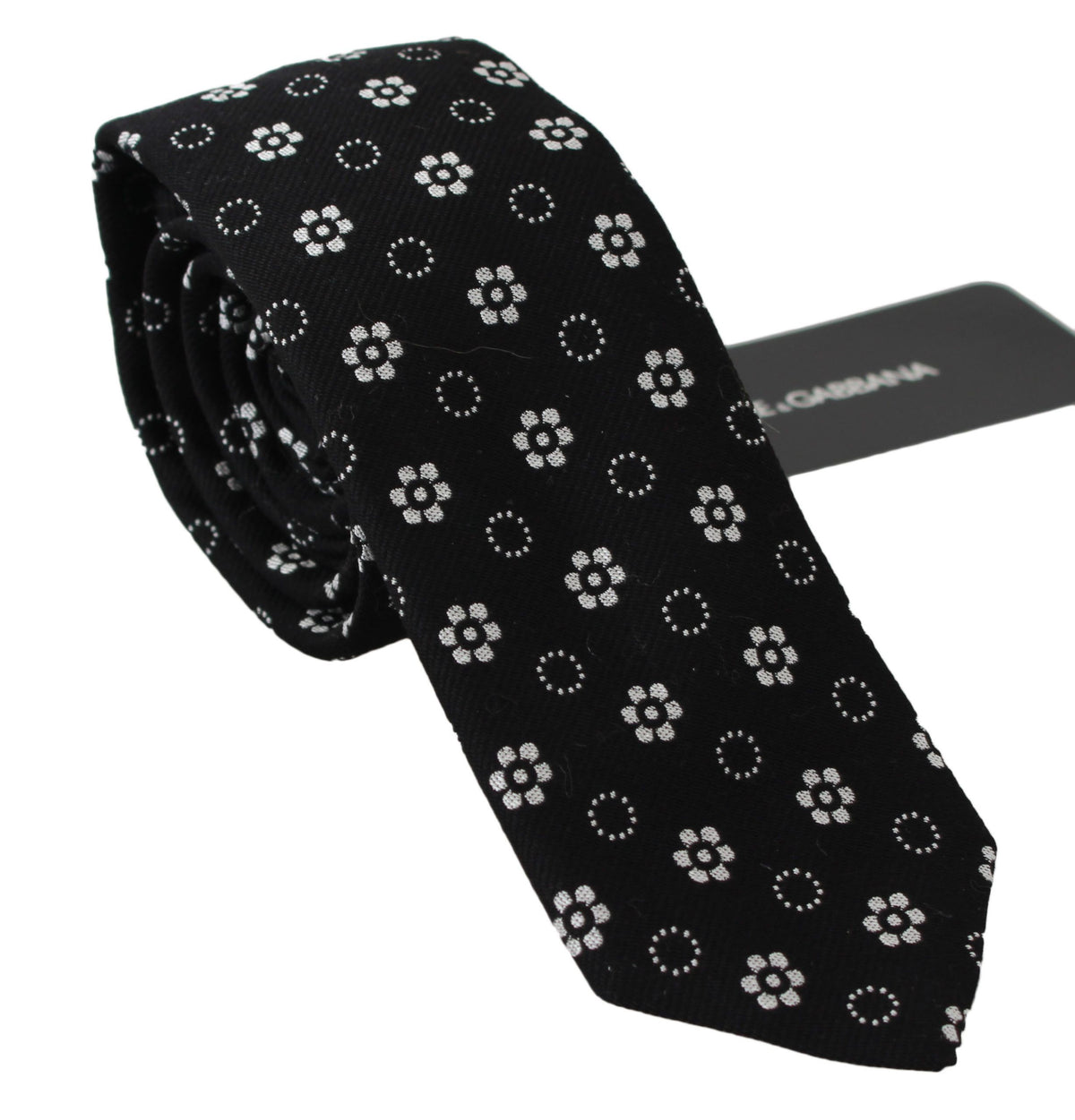 Cravate classique noire Dolce &amp; Gabbana 100 % soie à imprimé floral