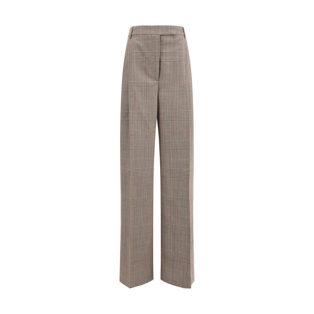 Rohe broek met brede pijpen in het Schotse ruitenpatroon (Prince of Wales)