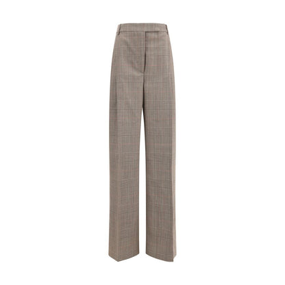Rohe broek met brede pijpen in het Schotse ruitenpatroon (Prince of Wales)