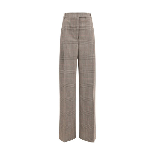 Rohe broek met brede pijpen in het Schotse ruitenpatroon (Prince of Wales)
