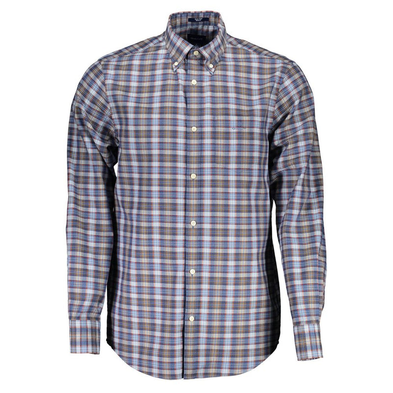 Gant Blue Cotton Shirt - Regular Fit with Button-Down Collar