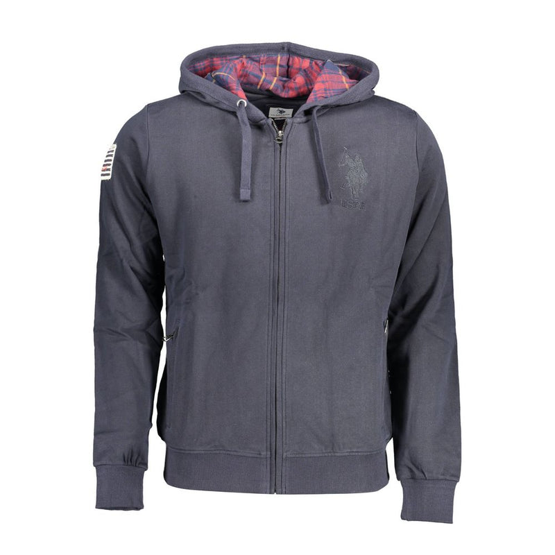 U.S. POLO ASSN. Blue Cotton Men Sweater with Embroidered Zip and Pockets