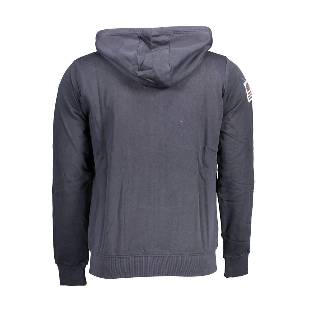 U.S. POLO ASSN. Blue Cotton Men Sweater with Embroidered Zip and Pockets
