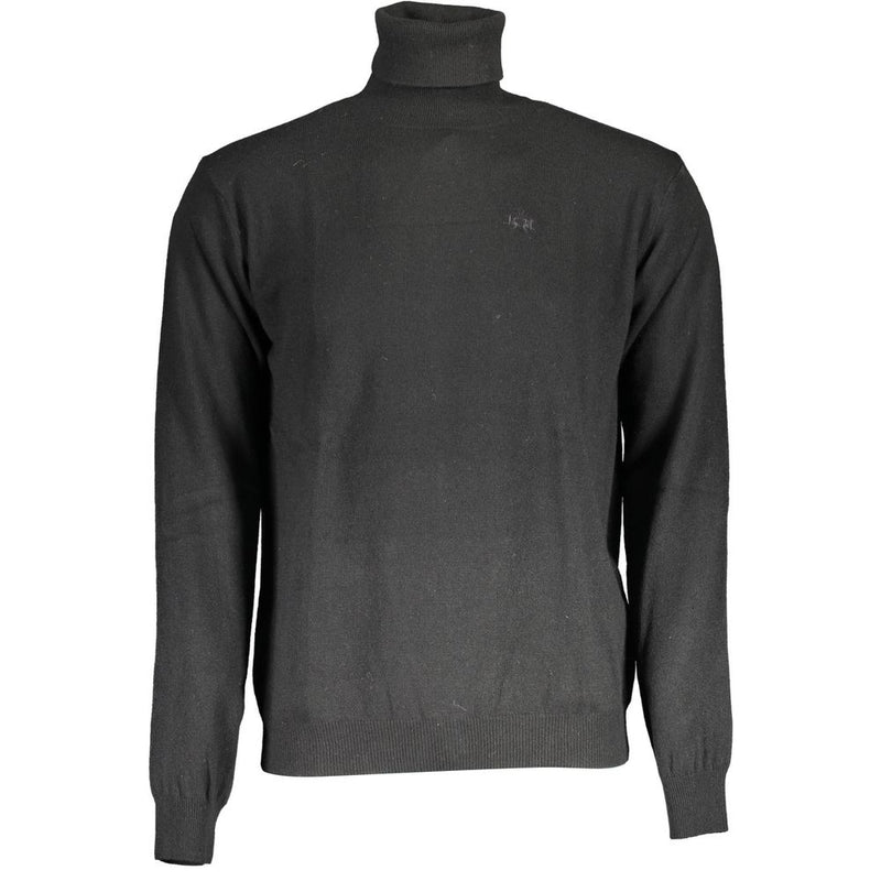 La Martina Black Wool Sweater - Turtleneck with Logo