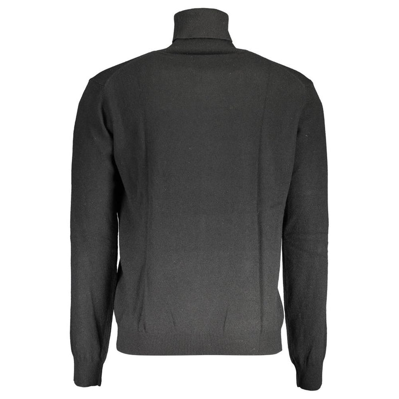 La Martina Black Wool Sweater - Turtleneck with Logo
