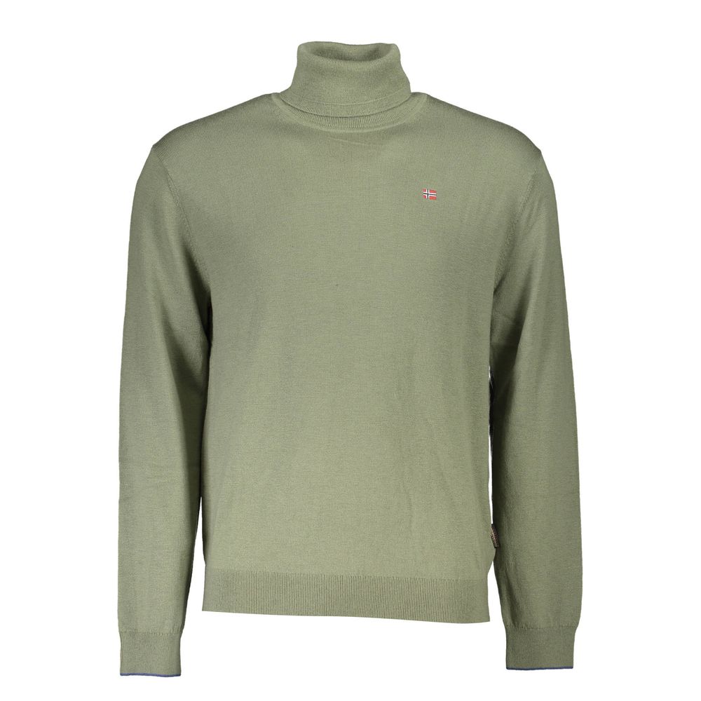 Napapijri Green Wool Sweater - Turtleneck with Logo
