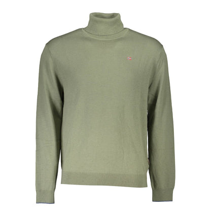 Napapijri Green Wool Sweater - Turtleneck with Logo