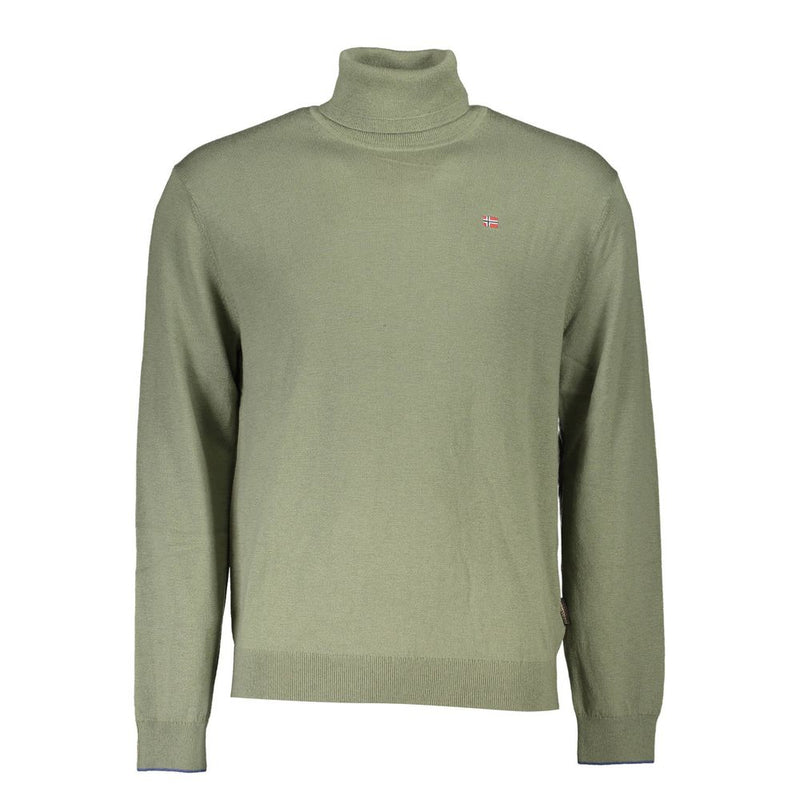 Napapijri Green Wool Sweater - Turtleneck with Logo
