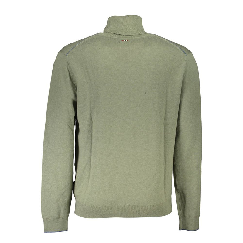 Napapijri Green Wool Sweater - Turtleneck with Logo
