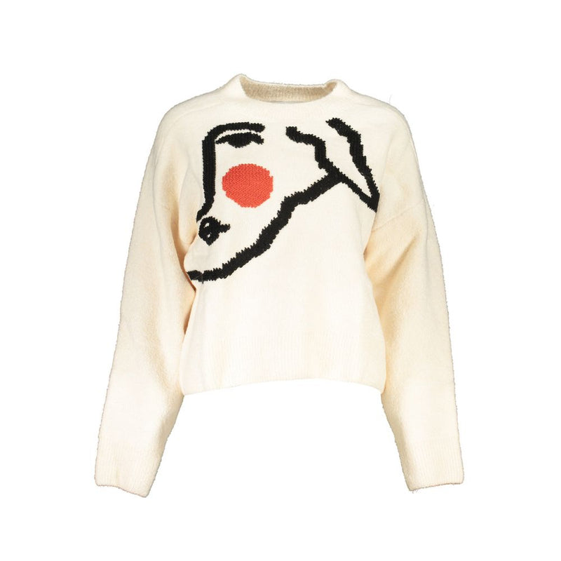 Desigual White Fabric Sweater - Long Sleeved Crew Neck Elegance