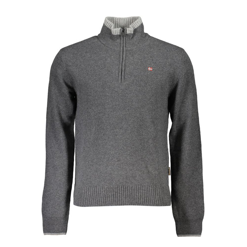 Napapijri Gray Fabric Sweater - Half Zip with Contrast Details