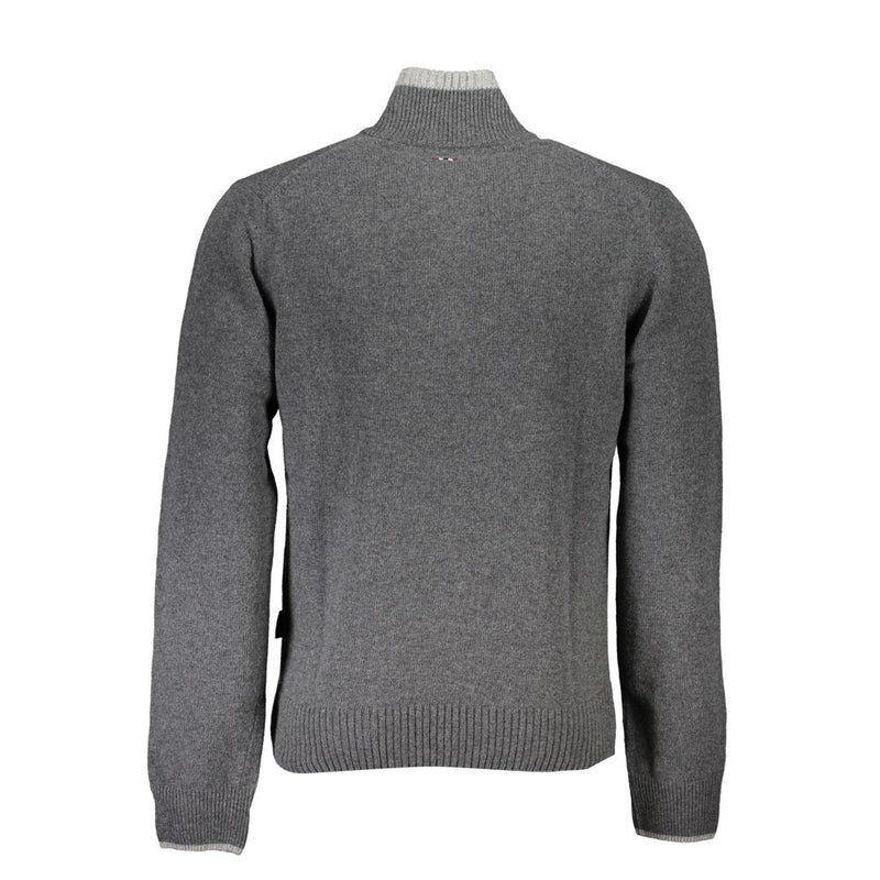 Napapijri Gray Fabric Sweater - Half Zip with Contrast Details