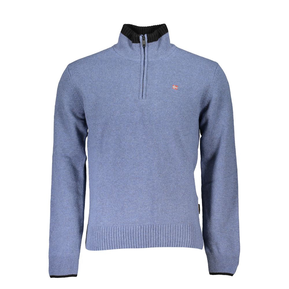 Napapijri Blue Fabric Sweater - Regular Fit with Half Zip