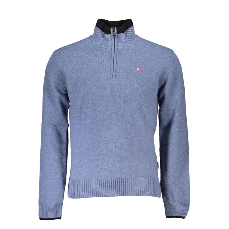 Napapijri Blue Fabric Sweater - Stylish Half Zip Design