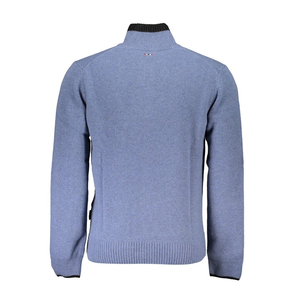 Napapijri Blue Fabric Sweater - Regular Fit with Half Zip