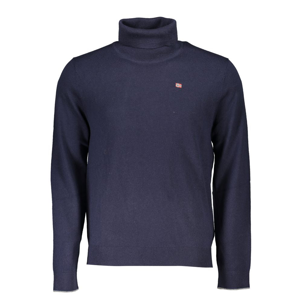 Napapijri Blue Fabric Sweater - Turtleneck with Logo Embroidery