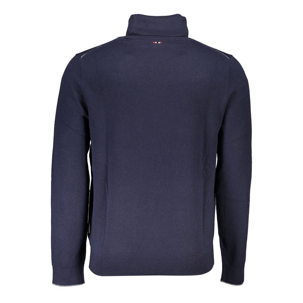 Napapijri Blue Fabric Sweater - Turtleneck with Logo Embroidery