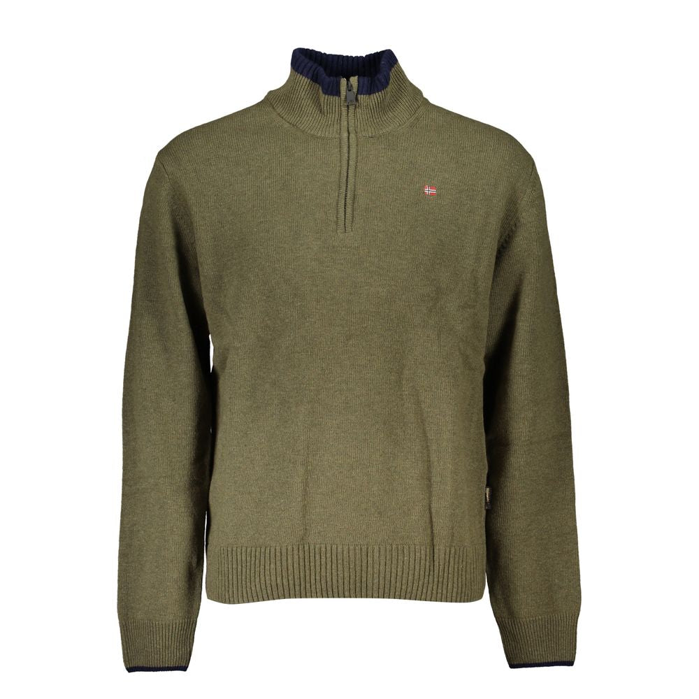 Napapijri Green Fabric Sweater for Men - Stylish Half Zip Design