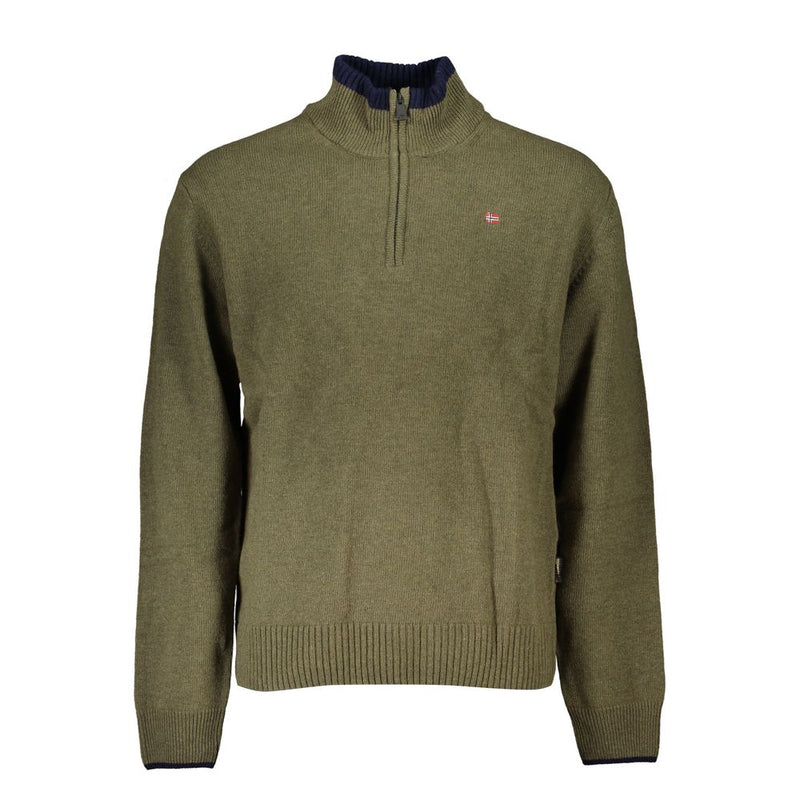 Napapijri Green Fabric Sweater for Men - Stylish Half Zip Design