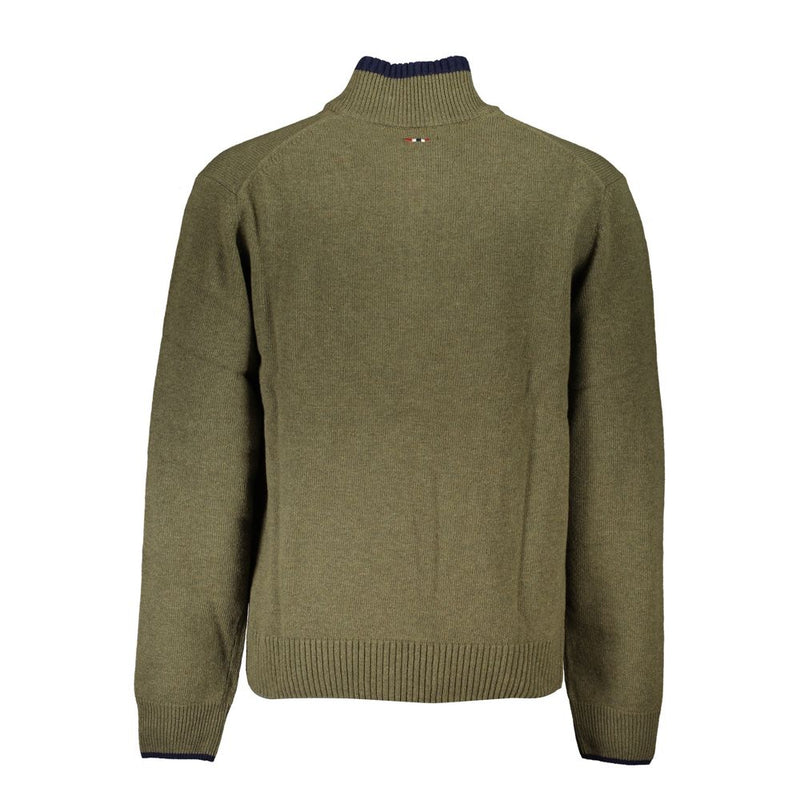 Napapijri Green Fabric Sweater for Men - Stylish Half Zip Design