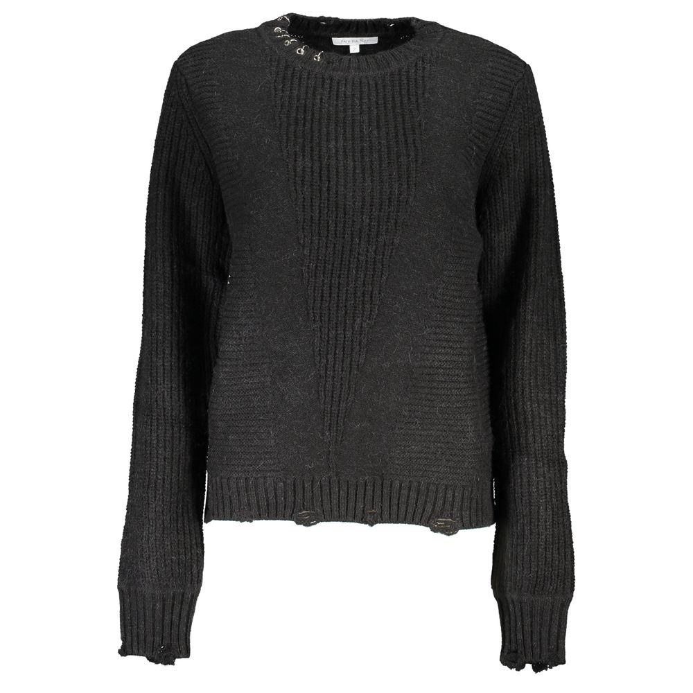 Patrizia Pepe Black Fabric Sweater with Contrast Details