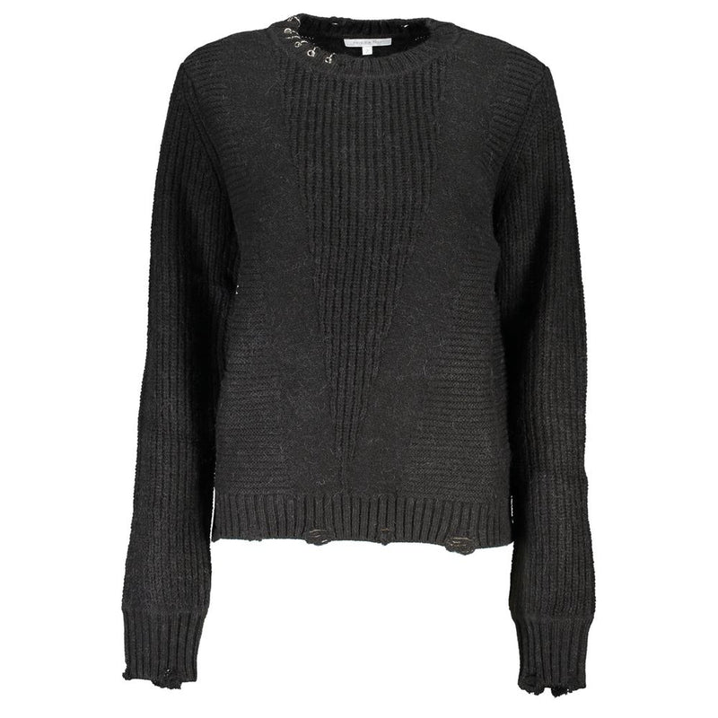 Patrizia Pepe Pull Noir en Tissu avec Détails Contrastés