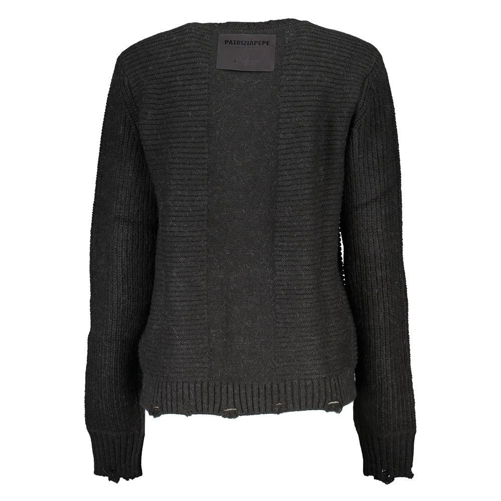 Patrizia Pepe Black Fabric Sweater with Contrast Details