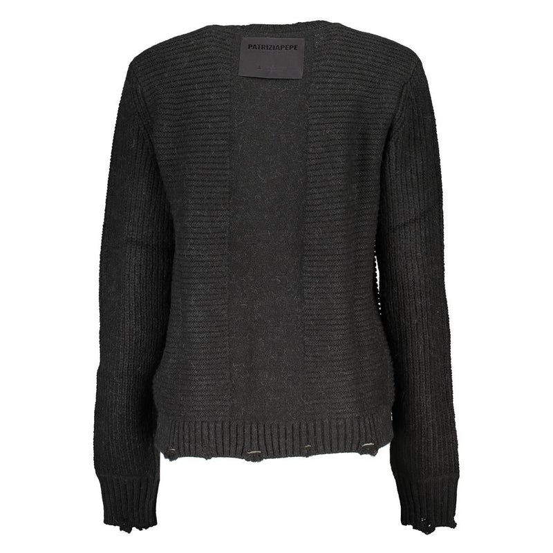 Patrizia Pepe Pull Noir en Tissu avec Détails Contrastés