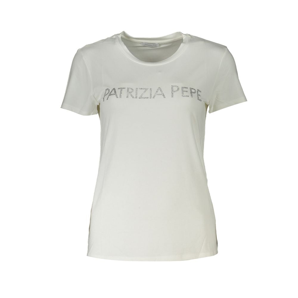 Patrizia Pepe T-Shirt Femme Blanc en Coton Bio avec Strass