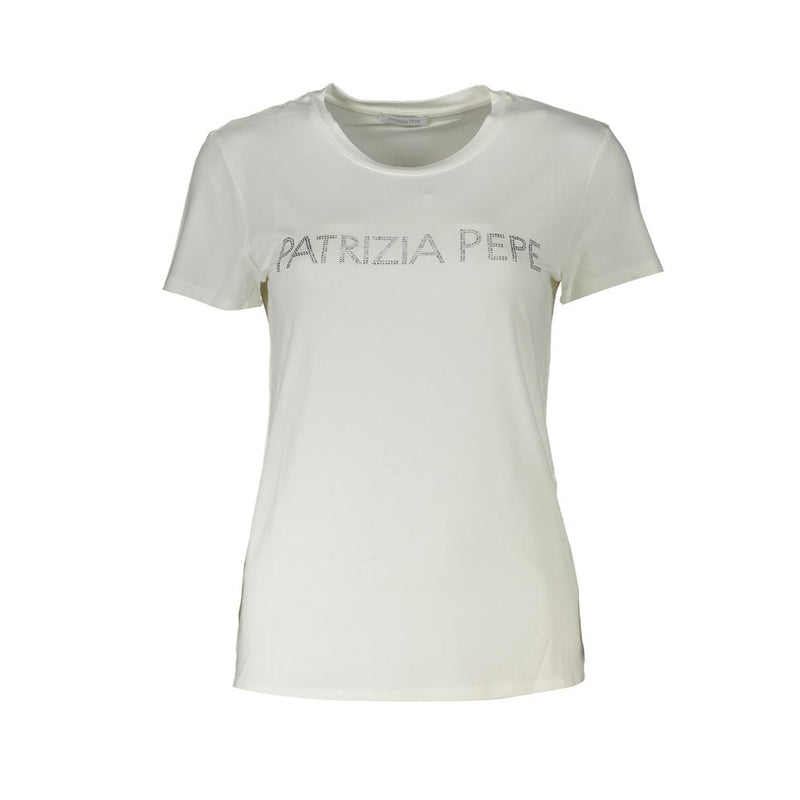 Patrizia Pepe T-Shirt Femme Blanc en Coton Bio avec Strass