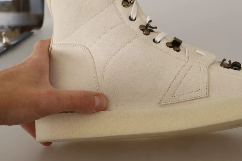 Dolce & Gabbana White Leather Lace Up Men's Boots