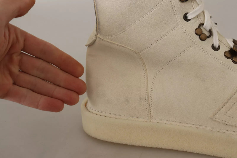 Dolce & Gabbana White Leather Lace Up Men's Boots