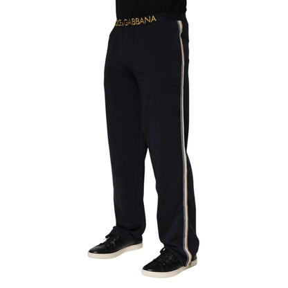 Dolce & Gabbana Black Modal Spandex Straight Logo Trouser Pants