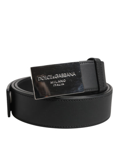 Dolce & Gabbana Zwarte Leren Klassieke Metalen Logo Gesp Riem