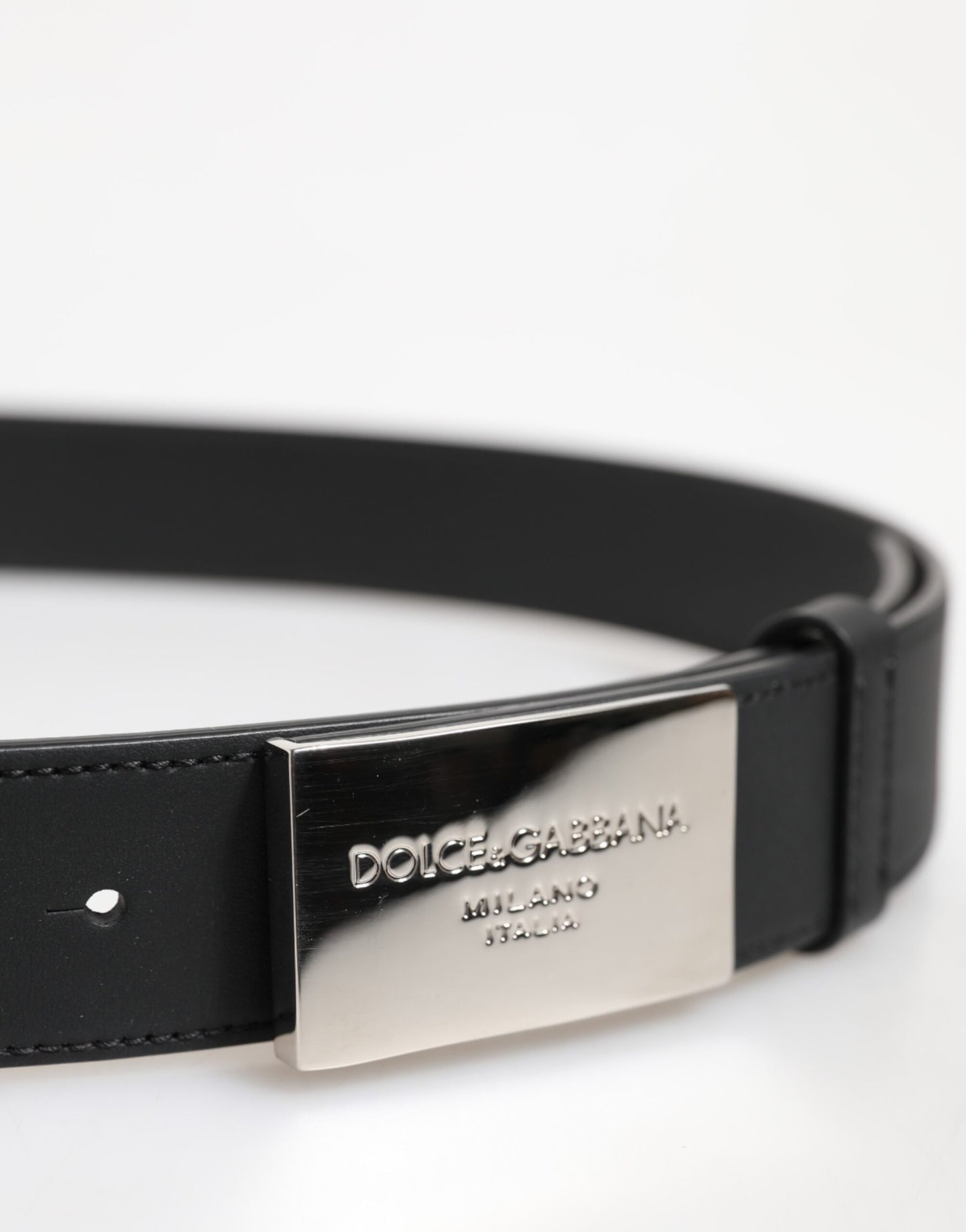 Dolce & Gabbana Zwarte Leren Klassieke Metalen Logo Gesp Riem