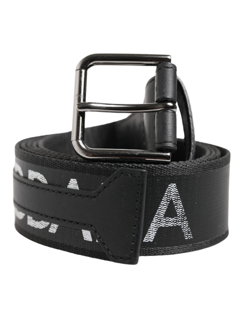 Dolce &amp; Gabbana zwarte polyester leren riem met metalen gesp