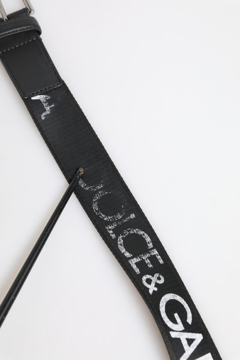 Dolce &amp; Gabbana zwarte polyester leren riem met metalen gesp
