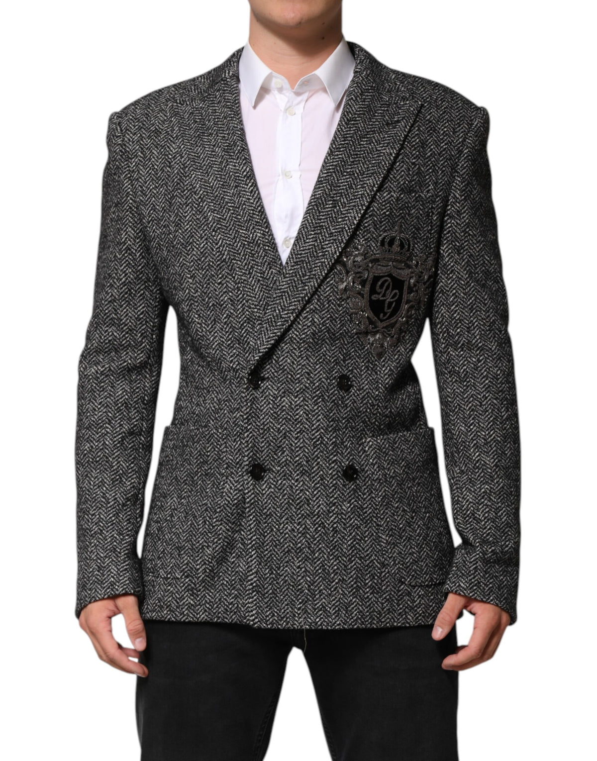 Dolce &amp; Gabbana, veste de costume homme noire et blanche à double boutonnage