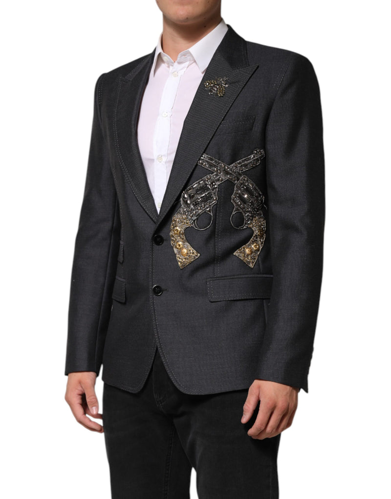 Dolce &amp; Gabbana donkergrijze wollen blazer met bijenborduursel