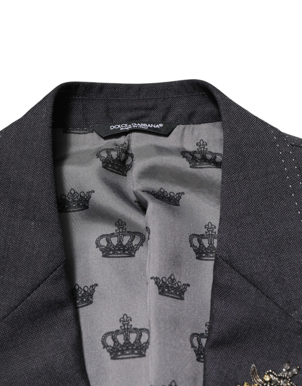 Dolce &amp; Gabbana Blazer en laine gris foncé brodé d'abeilles