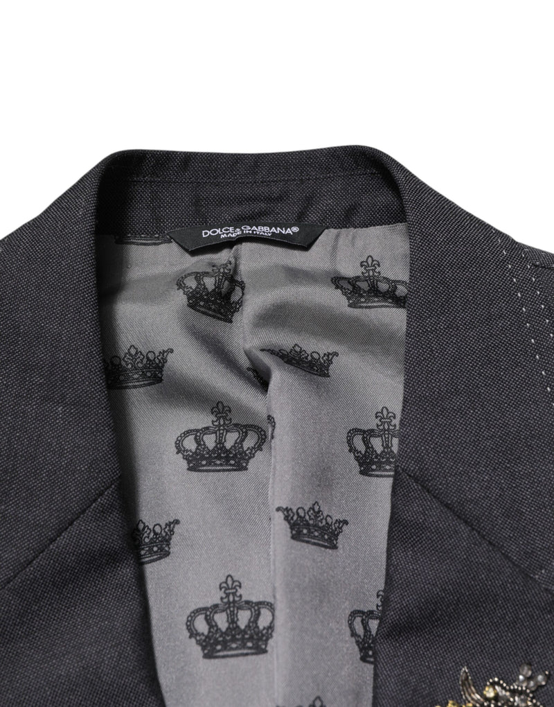 Dolce &amp; Gabbana donkergrijze wollen blazer met bijenborduursel