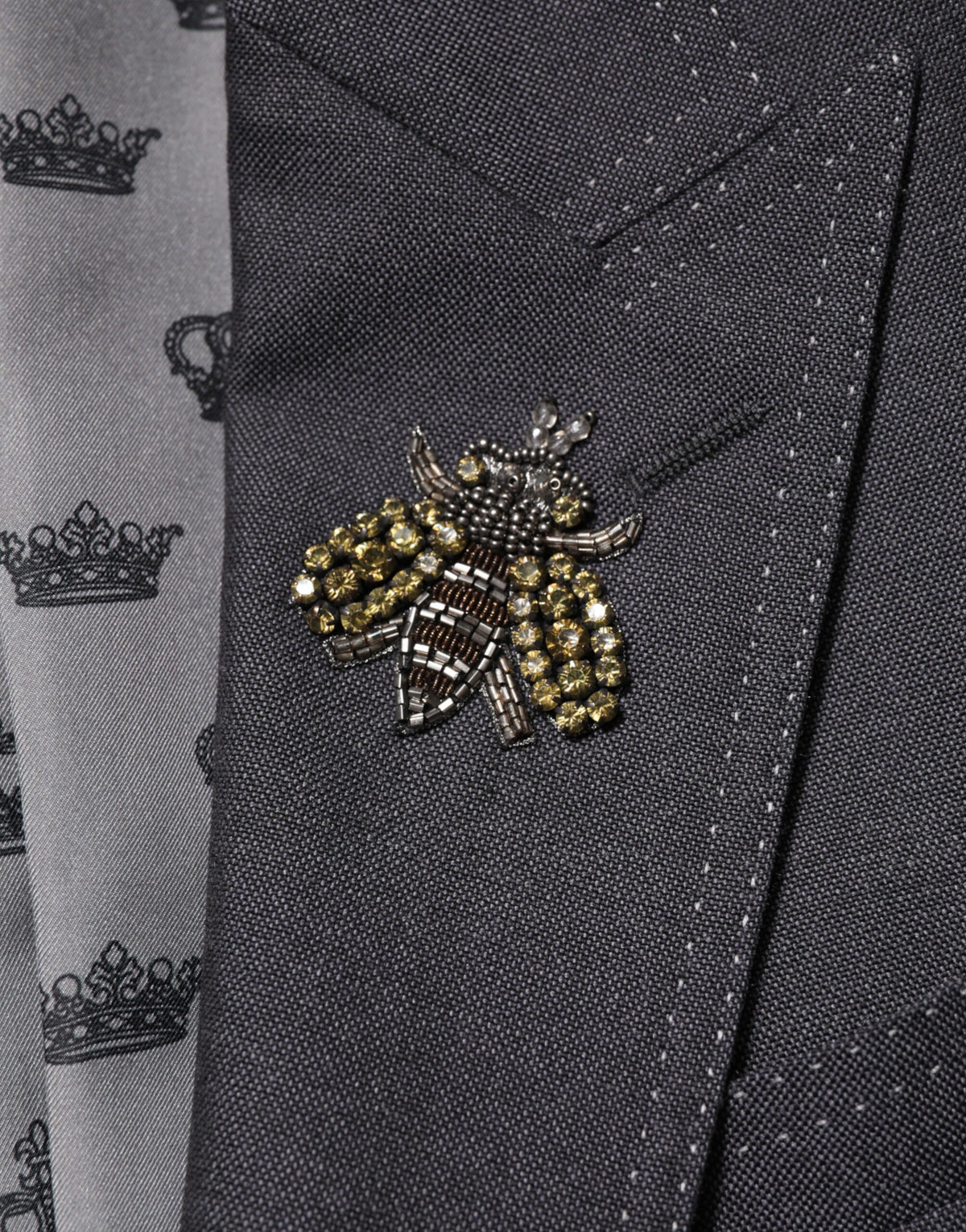 Dolce &amp; Gabbana Blazer en laine gris foncé brodé d'abeilles