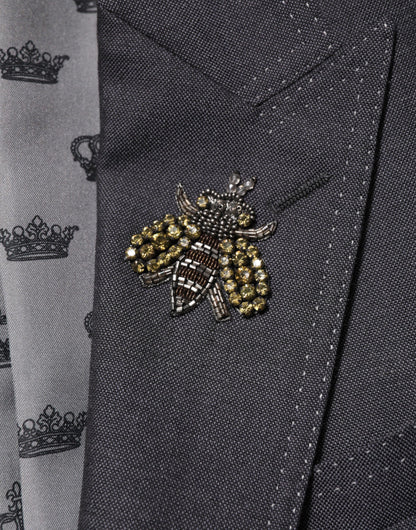 Dolce & Gabbana Dark Gray Bee Embroidery Wool Coat Blazer