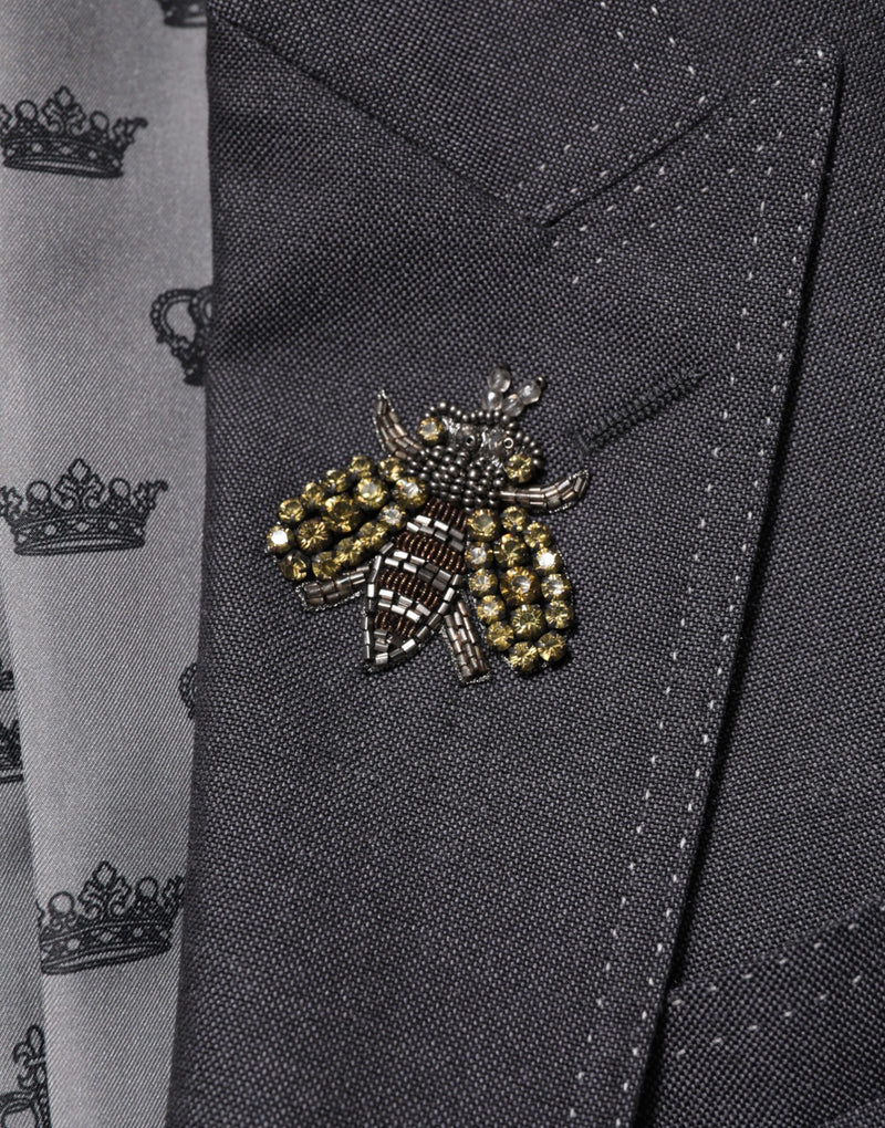 Dolce &amp; Gabbana donkergrijze wollen blazer met bijenborduursel