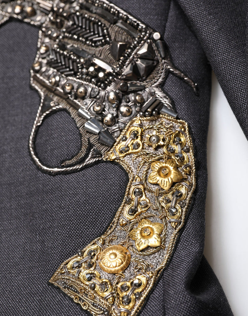 Dolce &amp; Gabbana donkergrijze wollen blazer met bijenborduursel